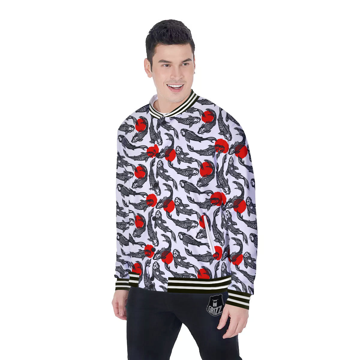 Koi Fish Carp Japanese Print Pattern Baseball Jacket-grizzshop