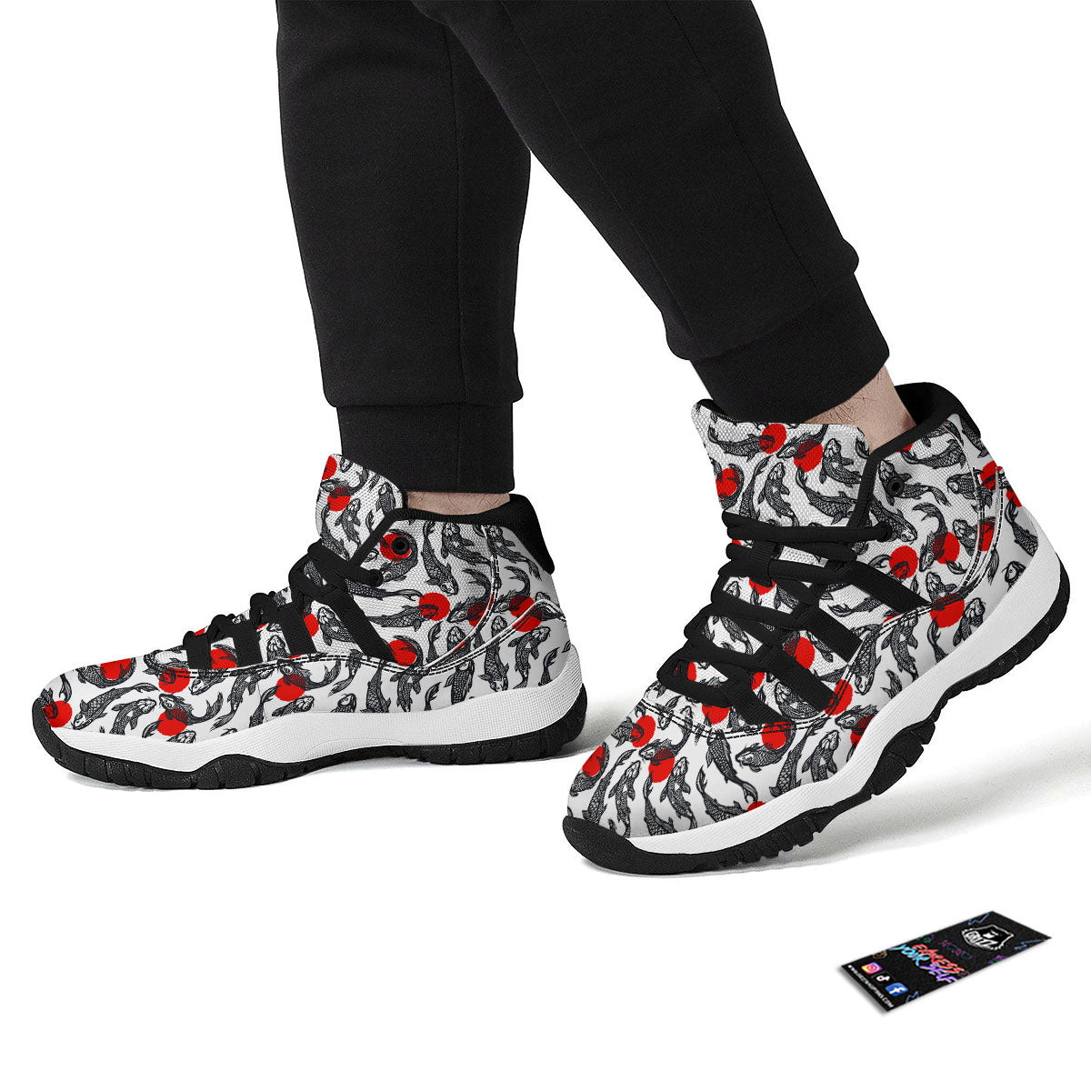 Koi Fish Carp Japanese Print Pattern Black Bball Shoes-grizzshop