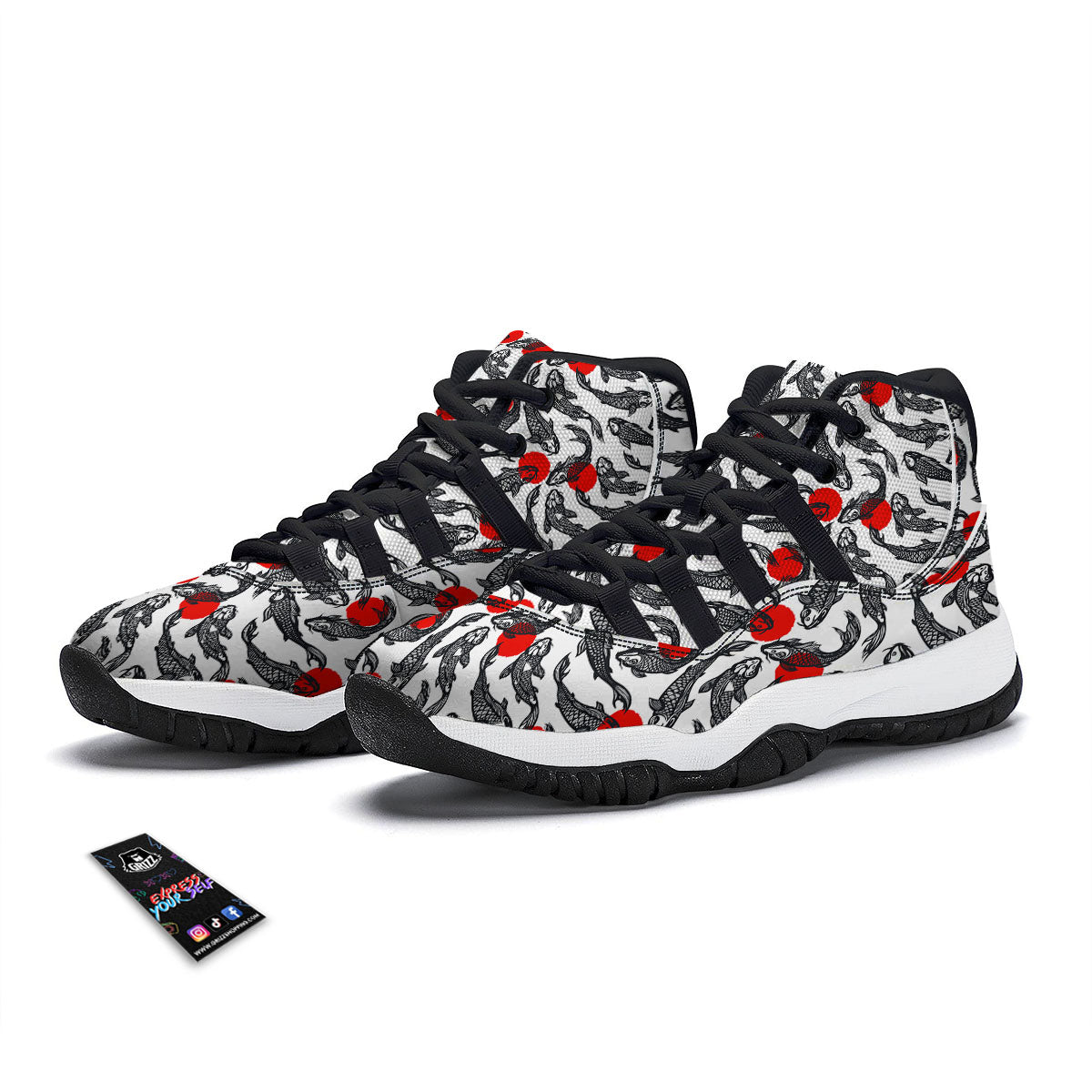 Koi Fish Carp Japanese Print Pattern Black Bball Shoes-grizzshop