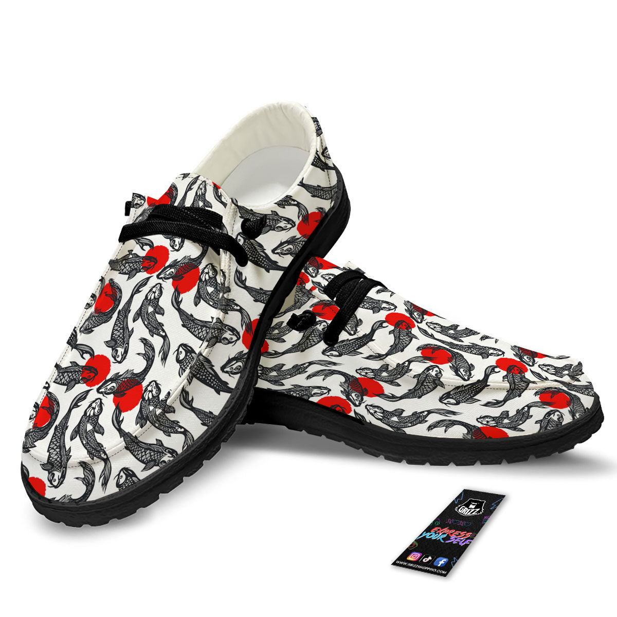 Koi Fish Carp Japanese Print Pattern Black Loafers-grizzshop