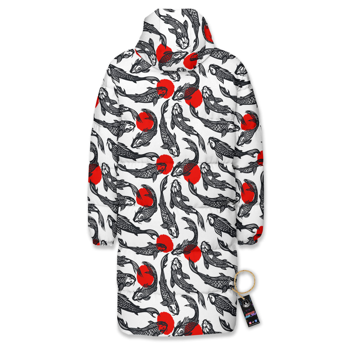 Koi Fish Carp Japanese Print Pattern Long Down Jacket-grizzshop