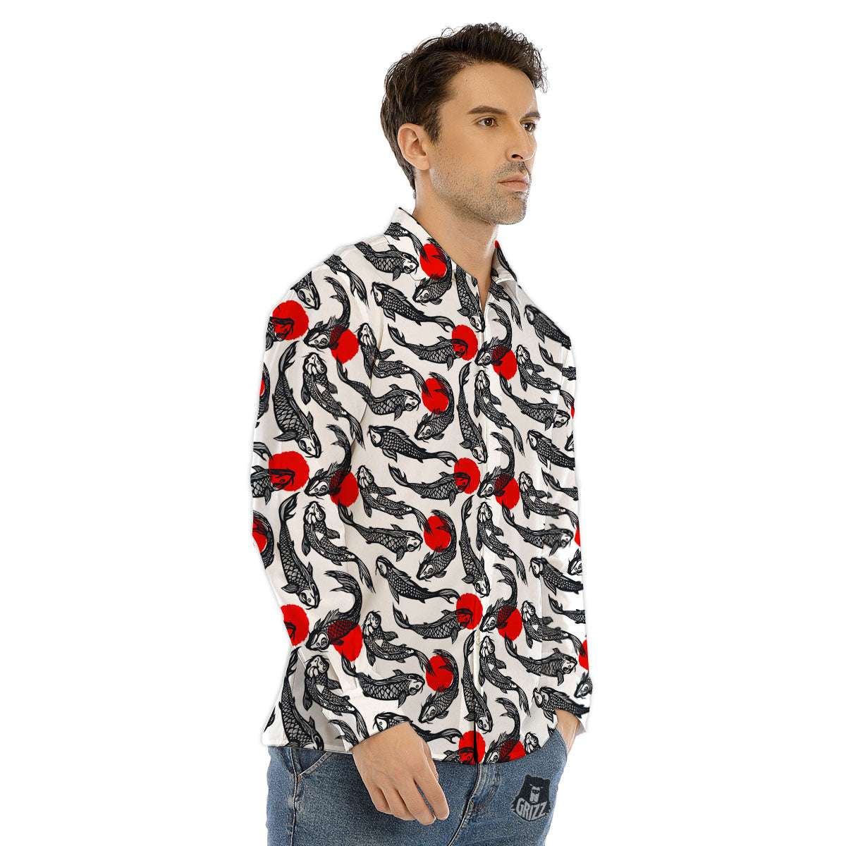 Koi Fish Carp Japanese Print Pattern Men's Dress Shirts-grizzshop