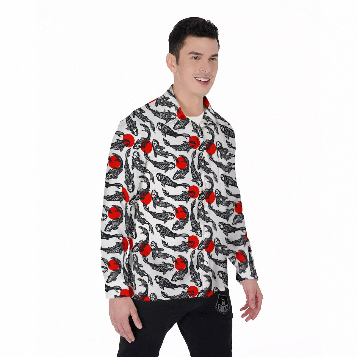 Koi Fish Carp Japanese Print Pattern Men's Long Sleeve Shirts-grizzshop