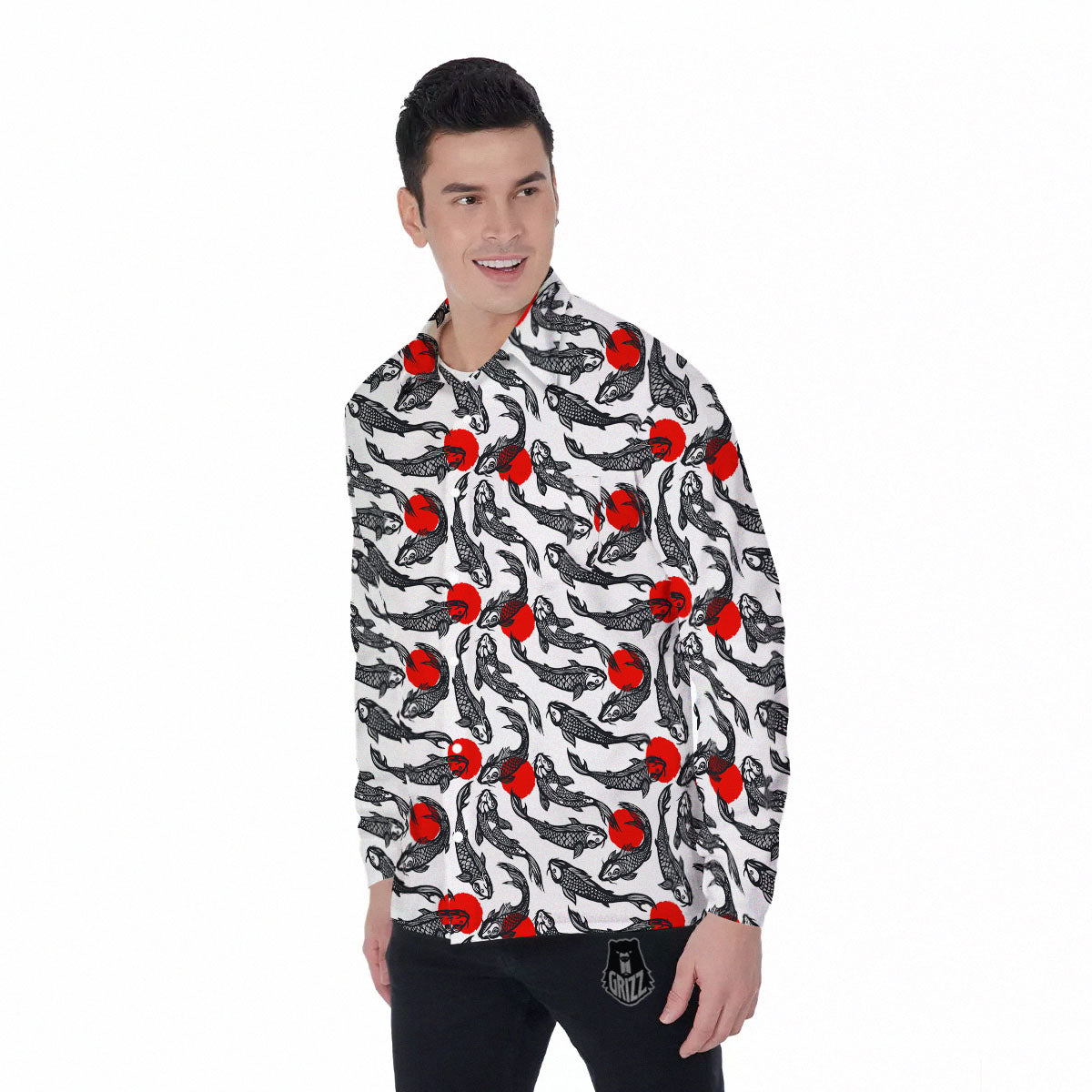 Koi Fish Carp Japanese Print Pattern Men's Long Sleeve Shirts-grizzshop