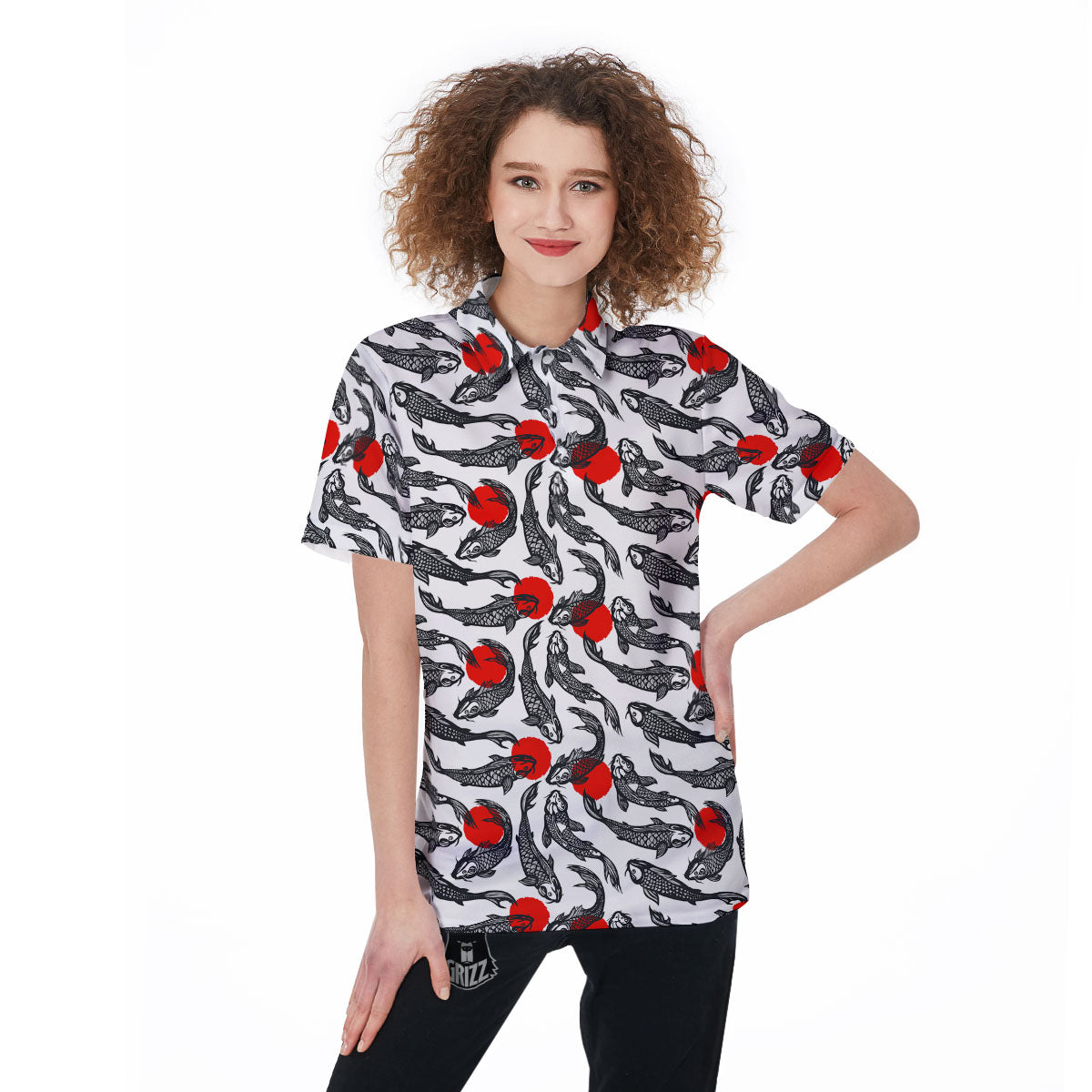 Koi Fish Carp Japanese Print Pattern Women's Golf Shirts-grizzshop