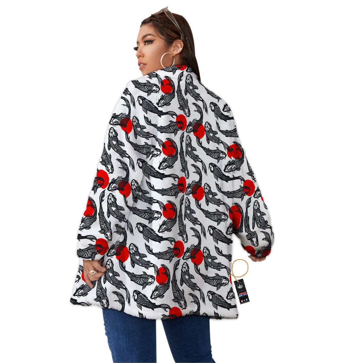 Koi Fish Carp Japanese Print Pattern Women's Sherpa Jacket-grizzshop