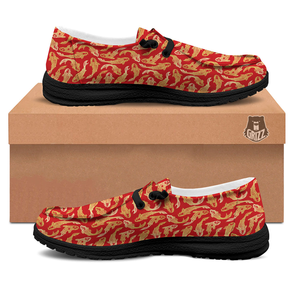 Koi Fish Chinese Print Pattern Black Loafers-grizzshop