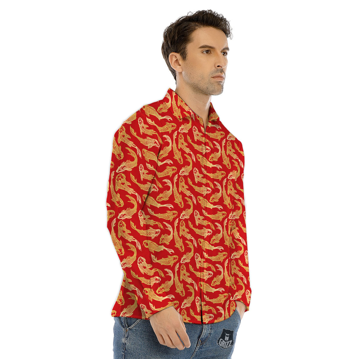 Koi Fish Chinese Print Pattern Men's Dress Shirts-grizzshop