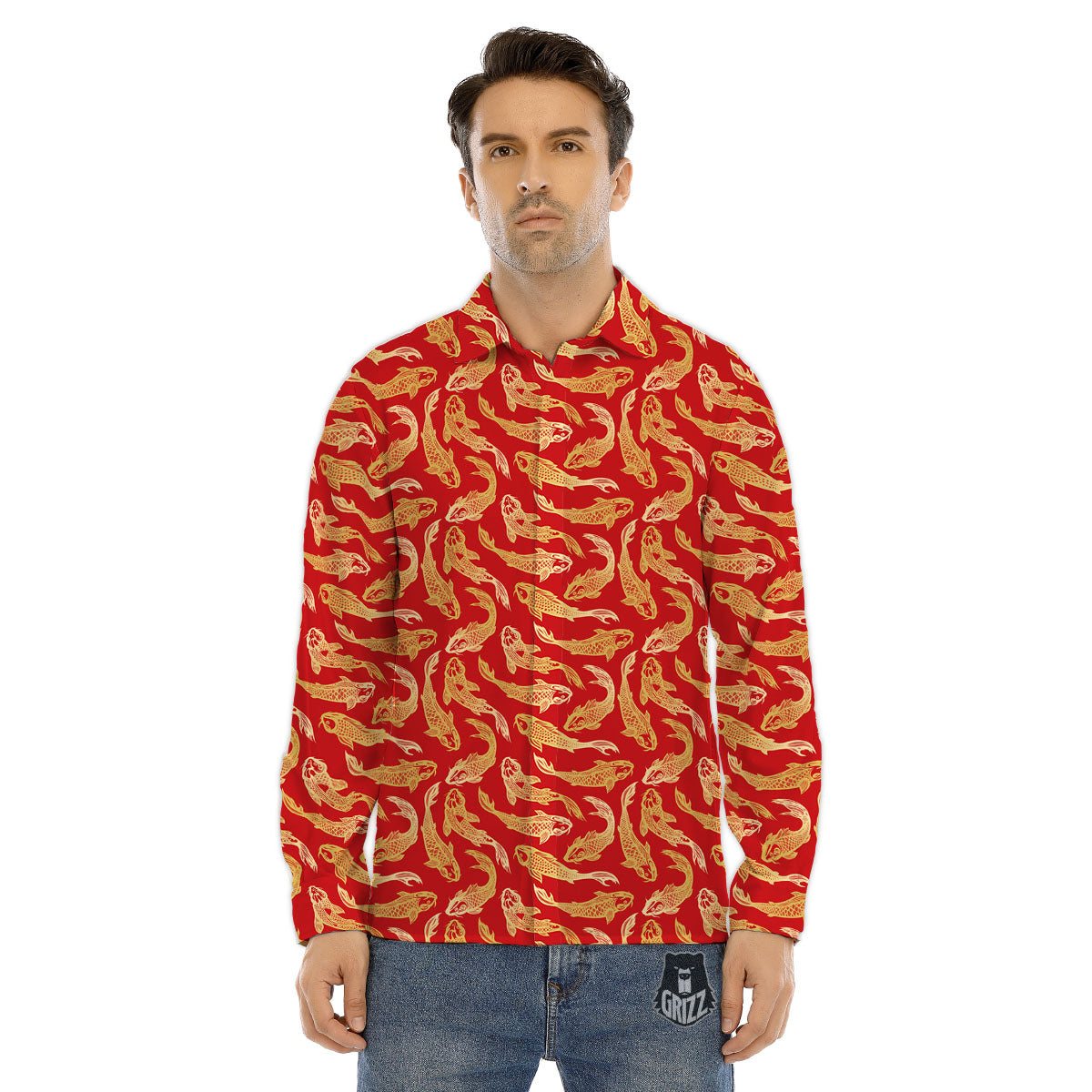 Koi Fish Chinese Print Pattern Men's Dress Shirts-grizzshop