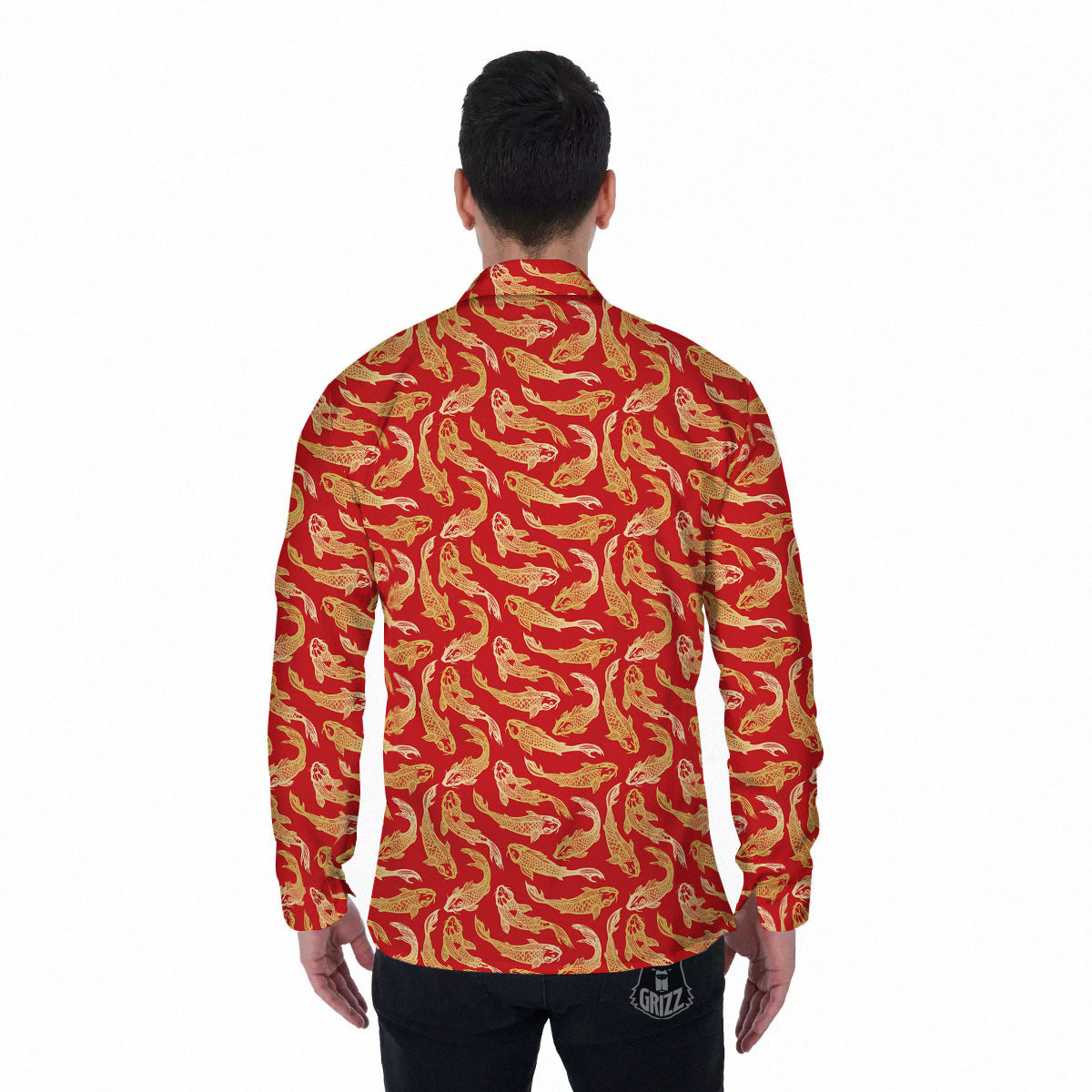 Koi Fish Chinese Print Pattern Men's Long Sleeve Shirts-grizzshop