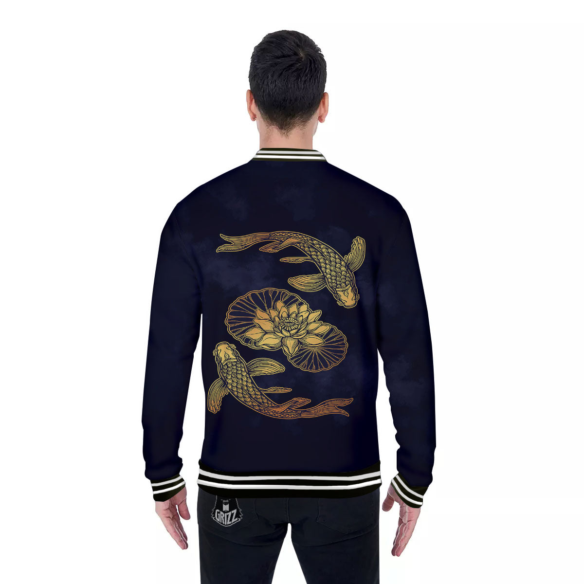 Koi Fish Golden Spiritual Print Baseball Jacket-grizzshop