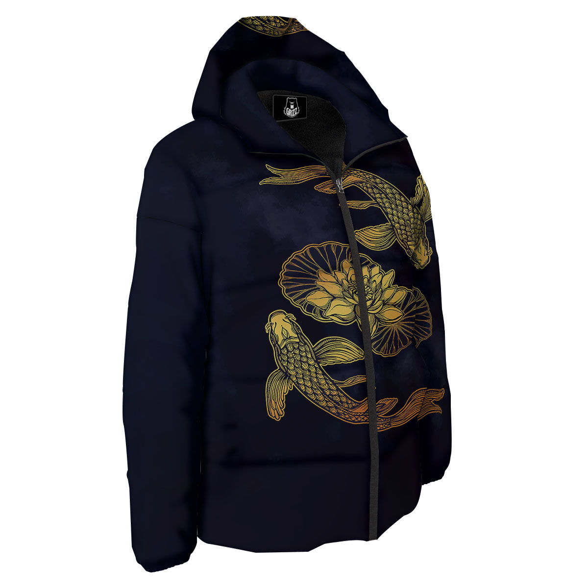 Koi Fish Golden Spiritual Print Down Jacket-grizzshop