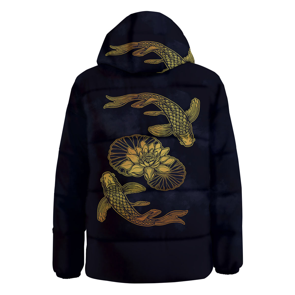 Koi Fish Golden Spiritual Print Down Jacket-grizzshop