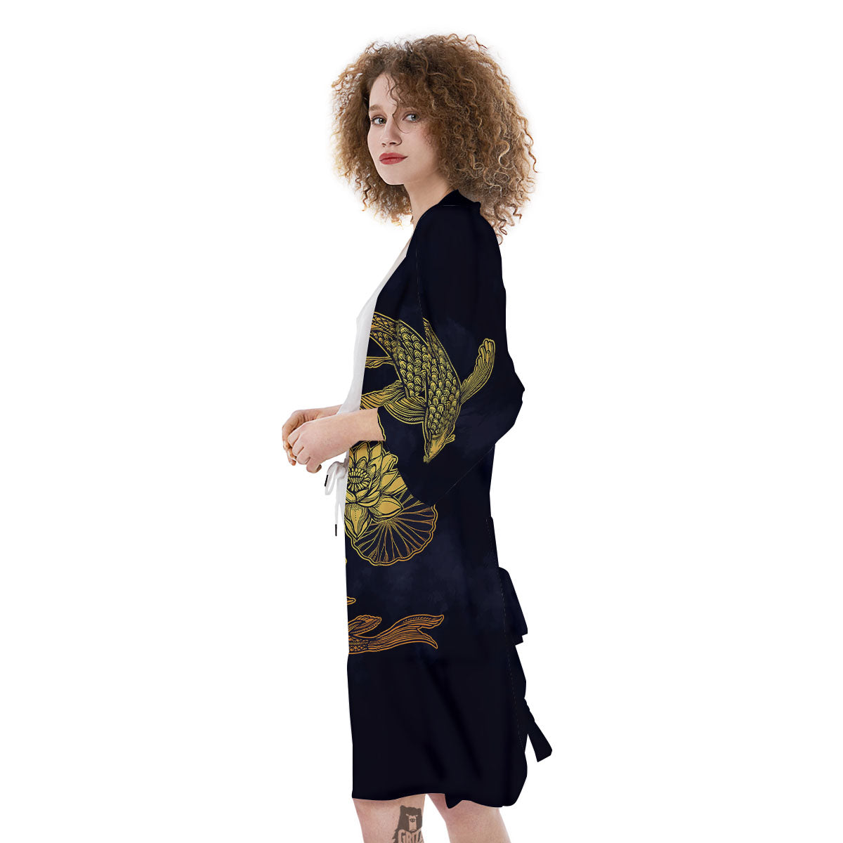 Koi Fish Golden Spiritual Print Kimono-grizzshop