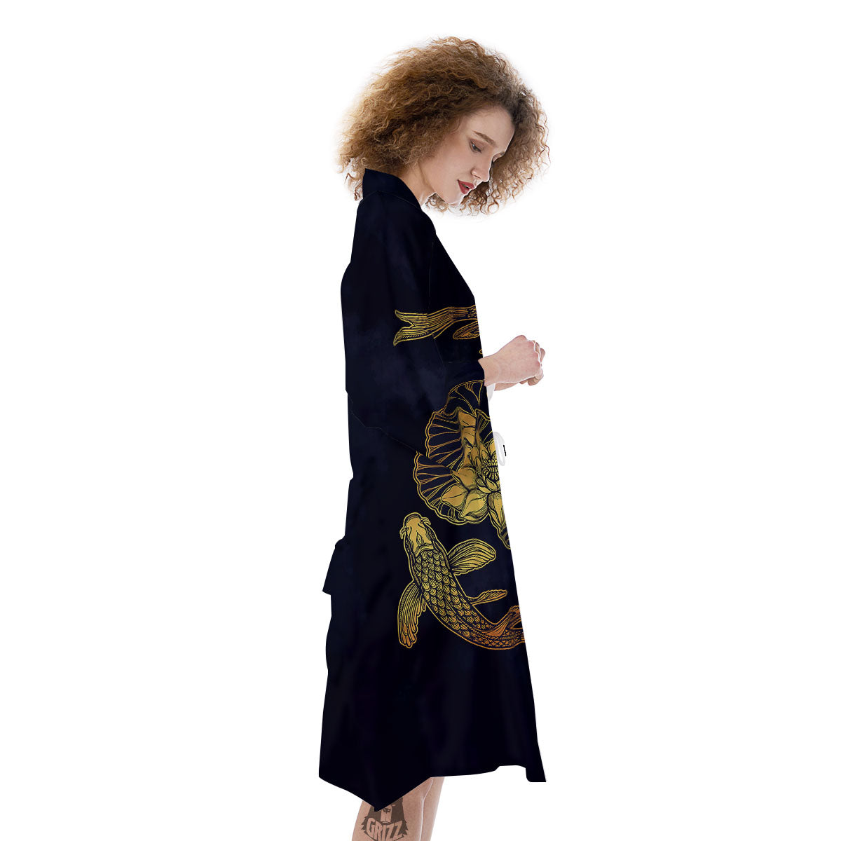 Koi Fish Golden Spiritual Print Kimono-grizzshop