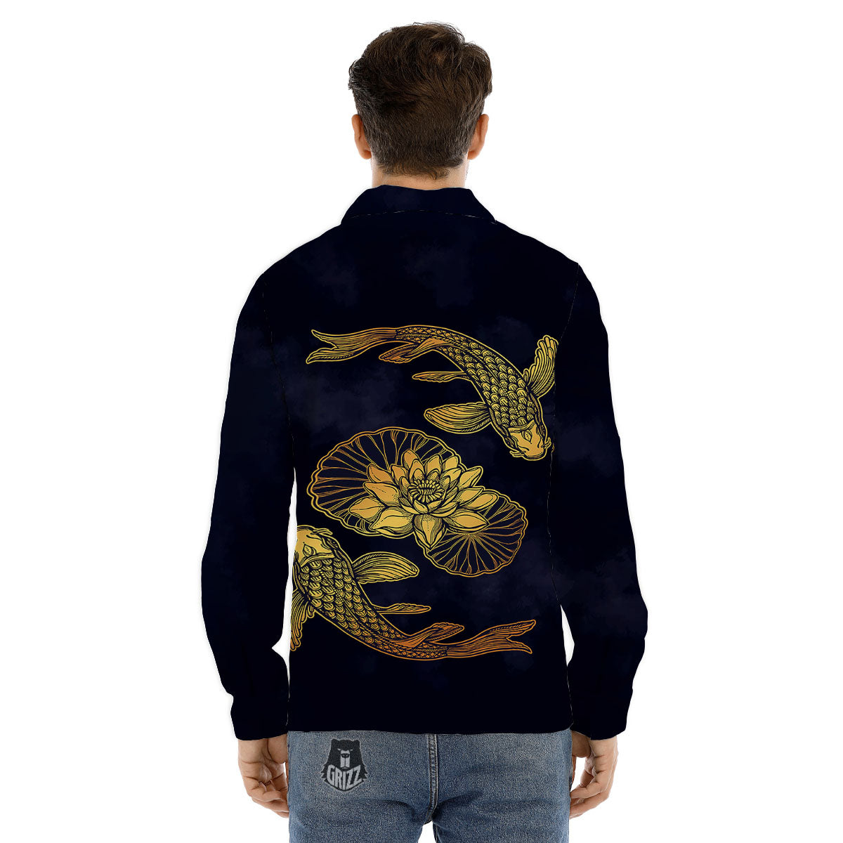 Koi Fish Golden Spiritual Print Men's Dress Shirts-grizzshop