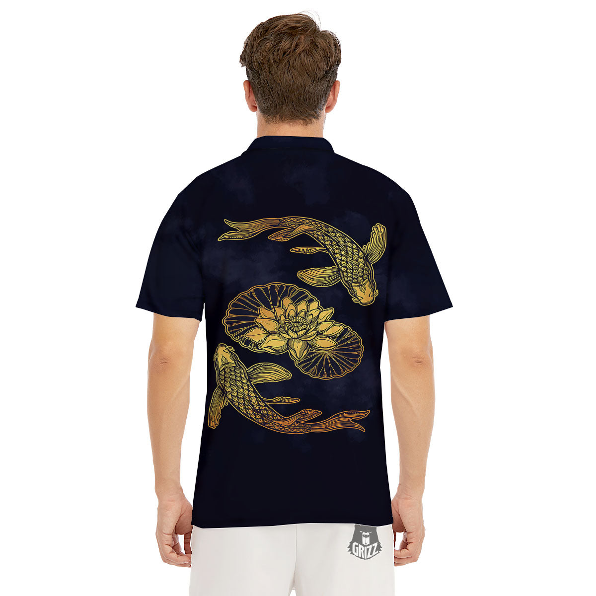 Koi Fish Golden Spiritual Print Men's Golf Shirts-grizzshop