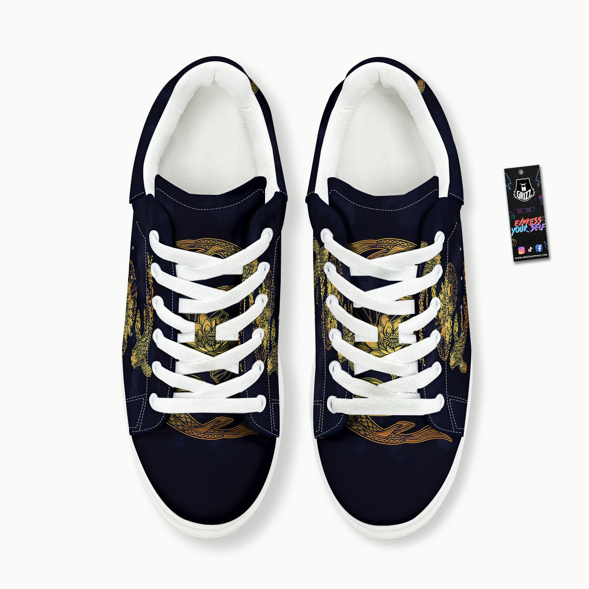 Koi Fish Golden Spiritual Print Platform Shoes-grizzshop