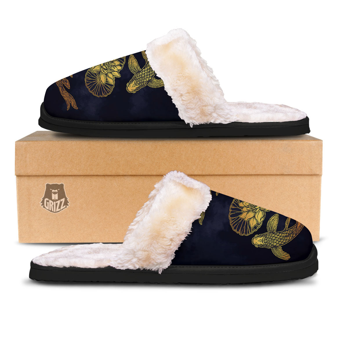 Koi Fish Golden Spiritual Print Slippers-grizzshop