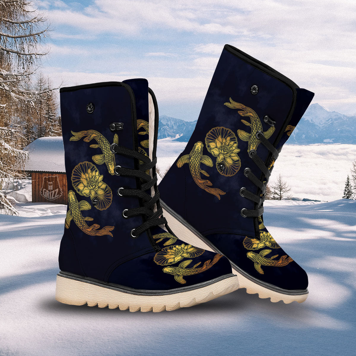 Koi Fish Golden Spiritual Print Snow Boots-grizzshop
