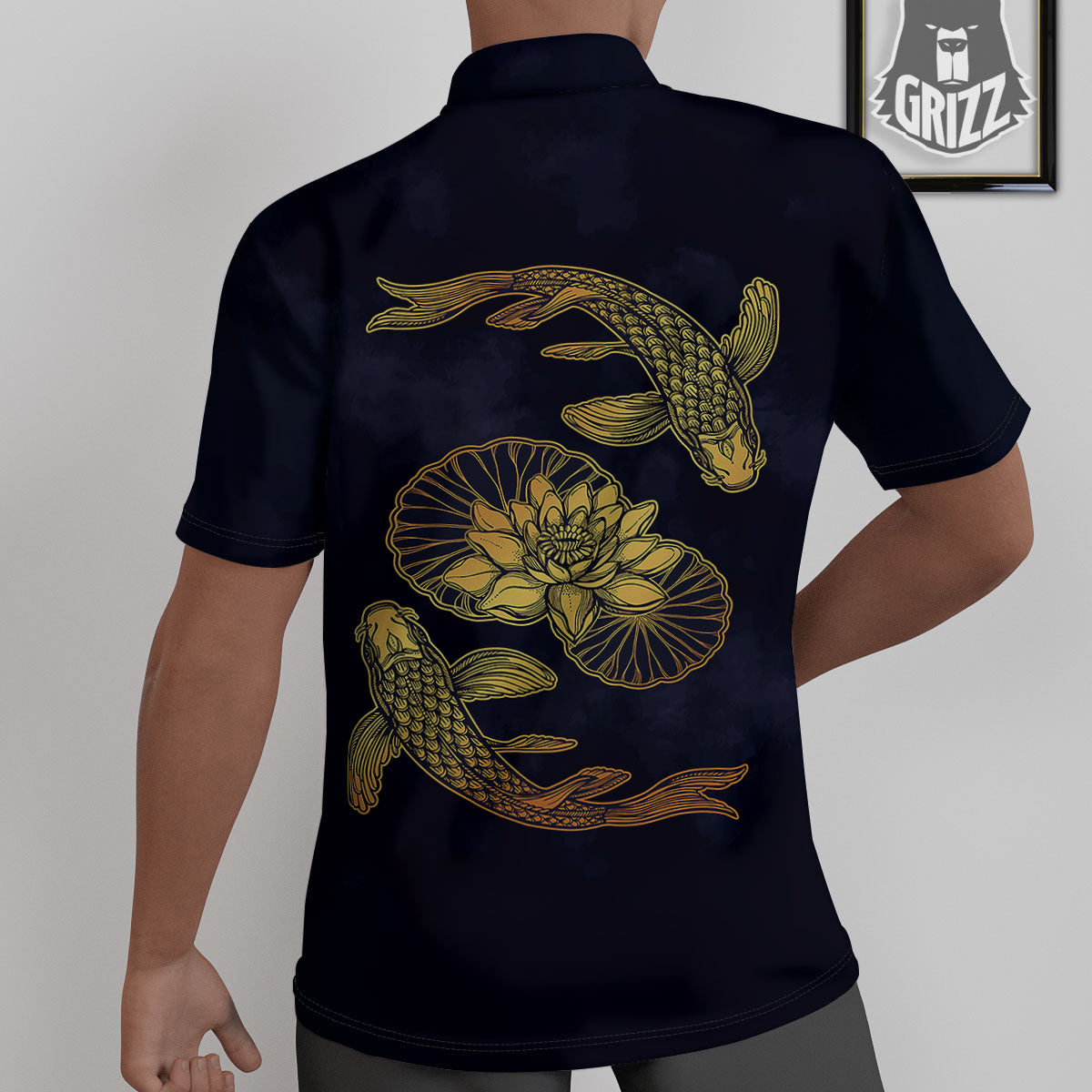 Koi Fish Golden Spiritual Print Untucked Shirts-grizzshop