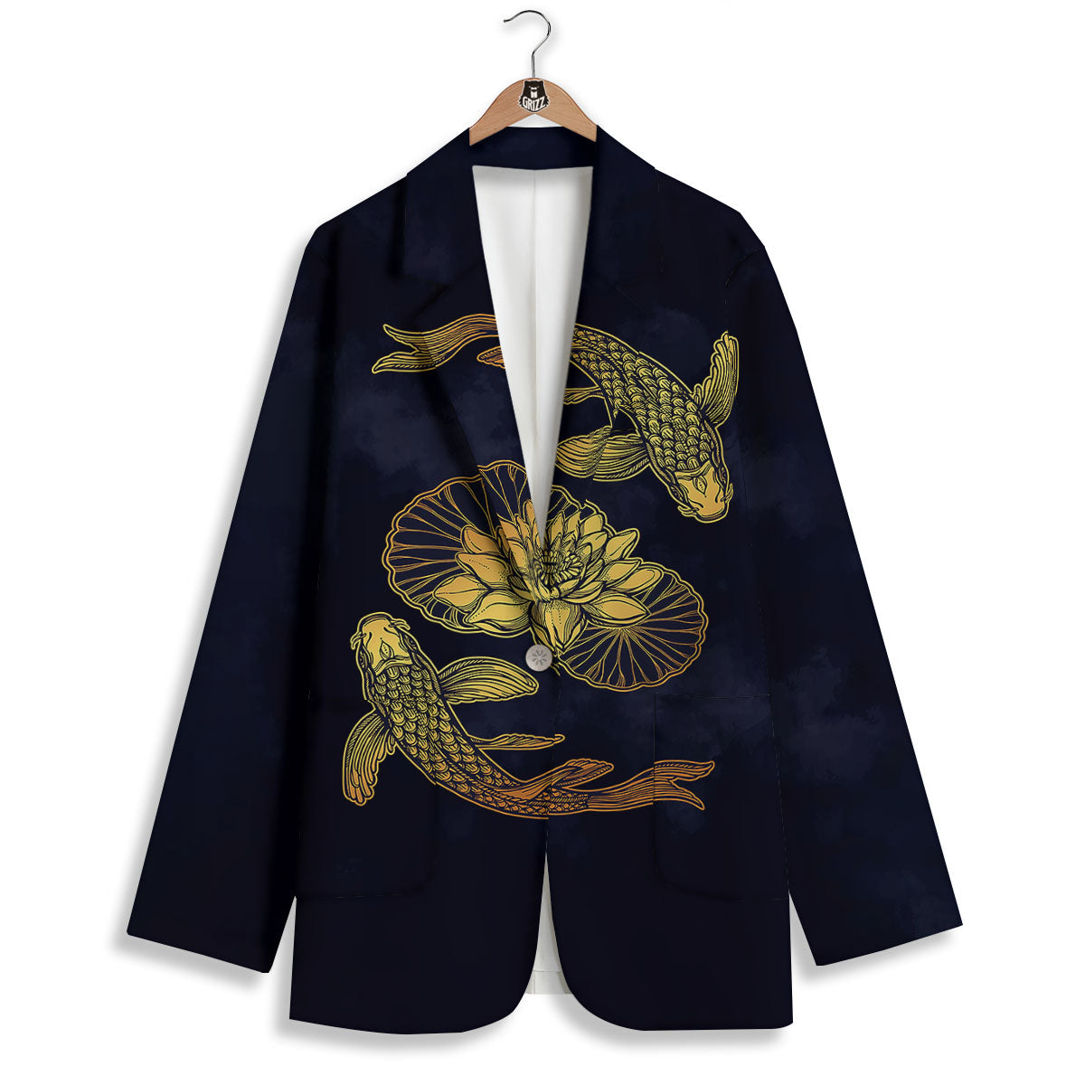 Koi Fish Golden Spiritual Print Women's Blazer-grizzshop