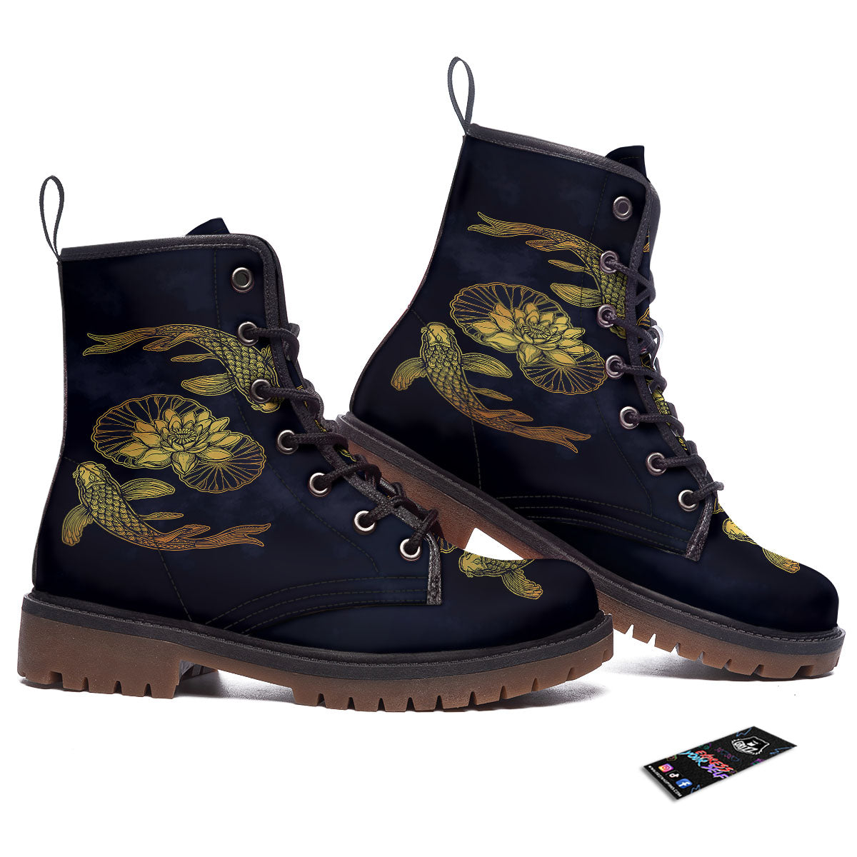 Koi Fish Golden Spiritual Print Work Boots-grizzshop