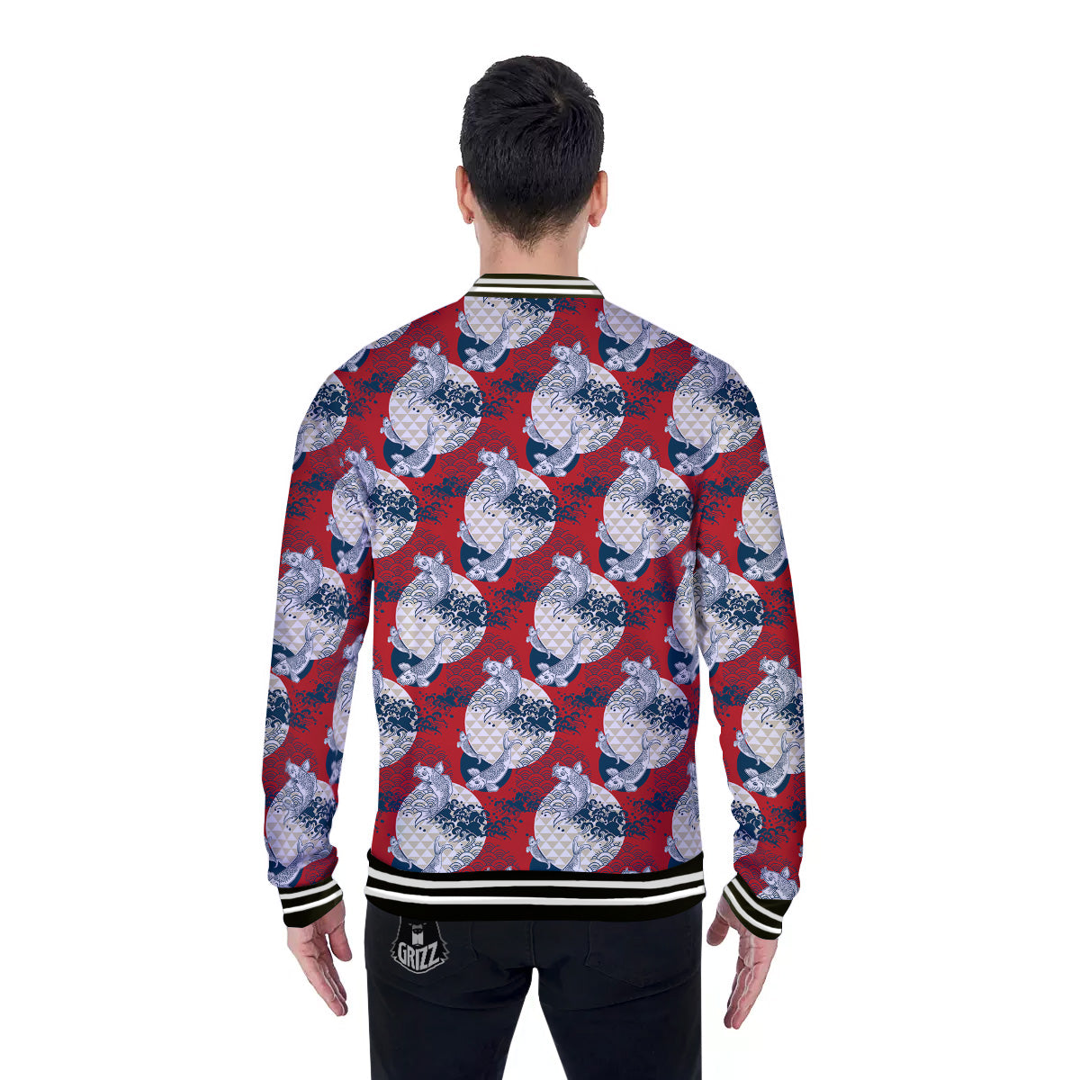Koi Fish Japanese Wave Print Pattern Baseball Jacket-grizzshop
