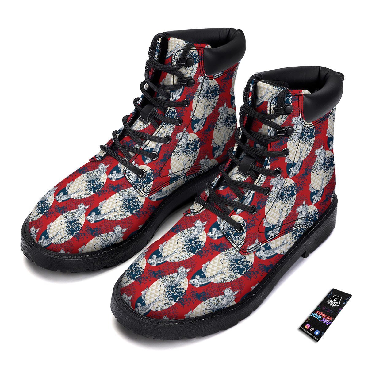 Koi Fish Japanese Wave Print Pattern Boots-grizzshop