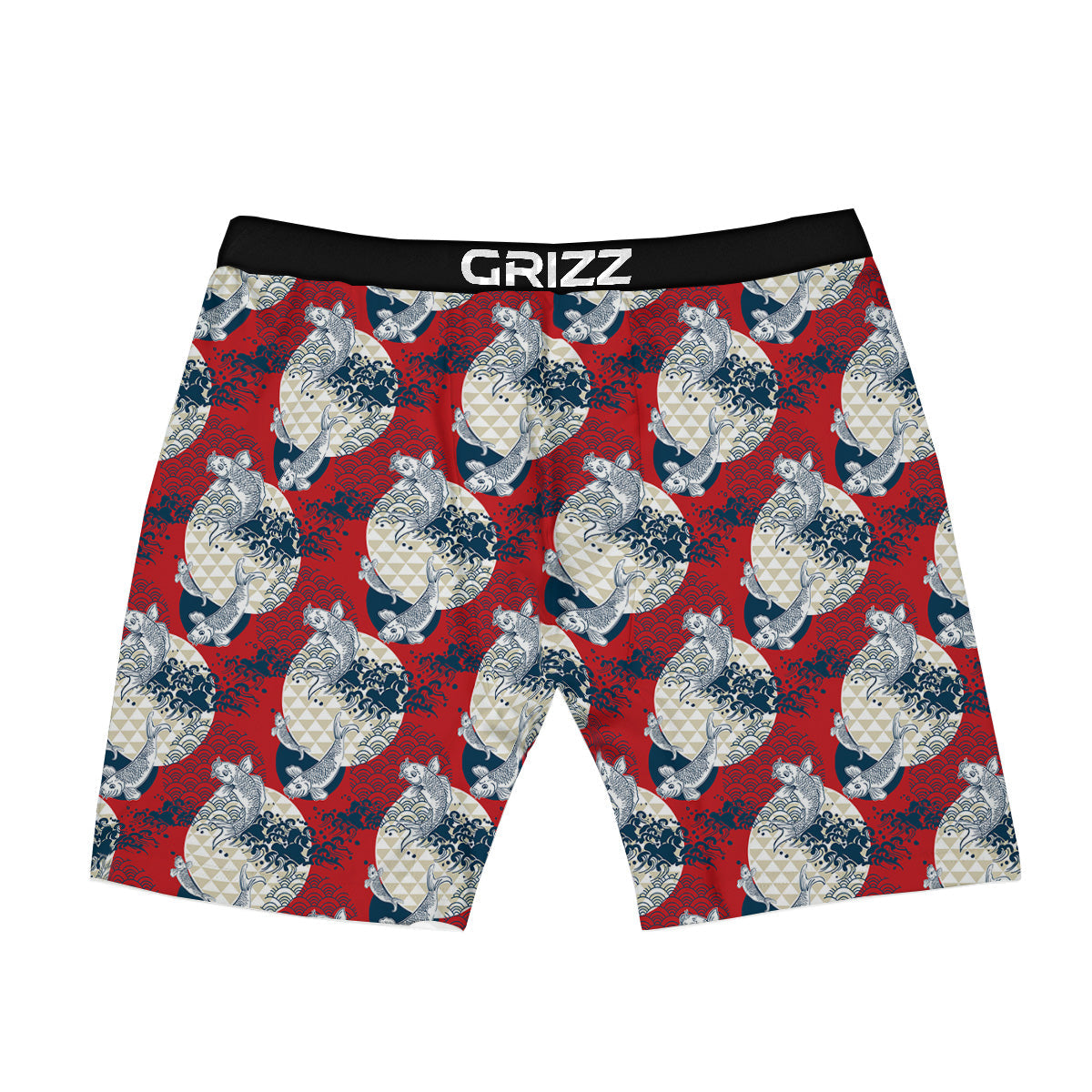 Koi Fish Japanese Wave Print Pattern Boxer Briefs-grizzshop