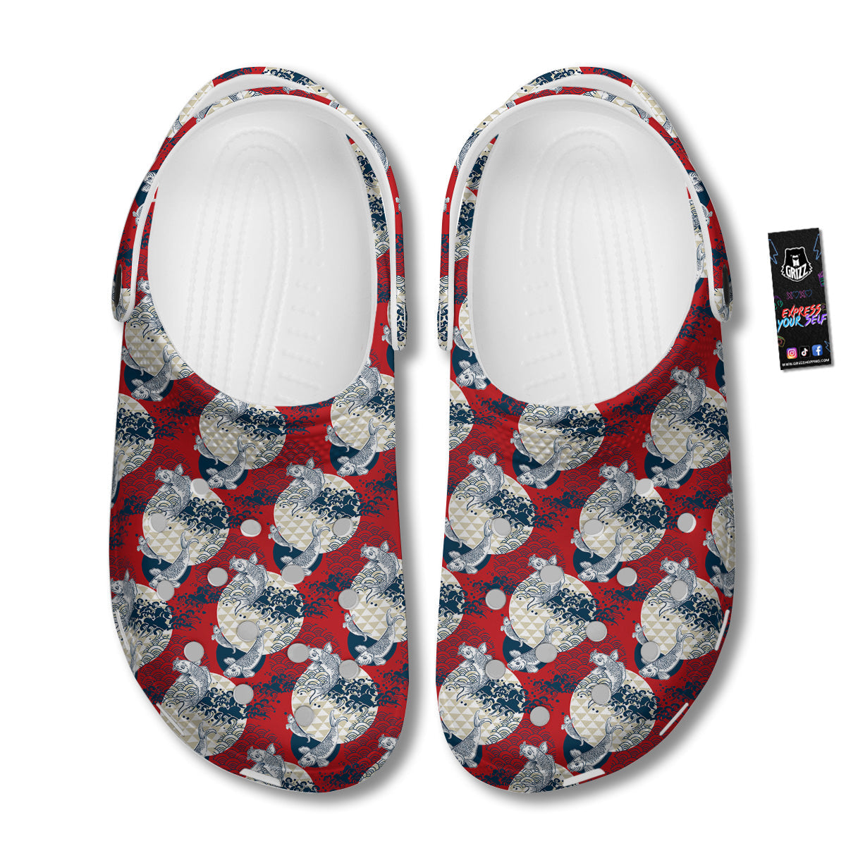 Koi Fish Japanese Wave Print Pattern Clog-grizzshop