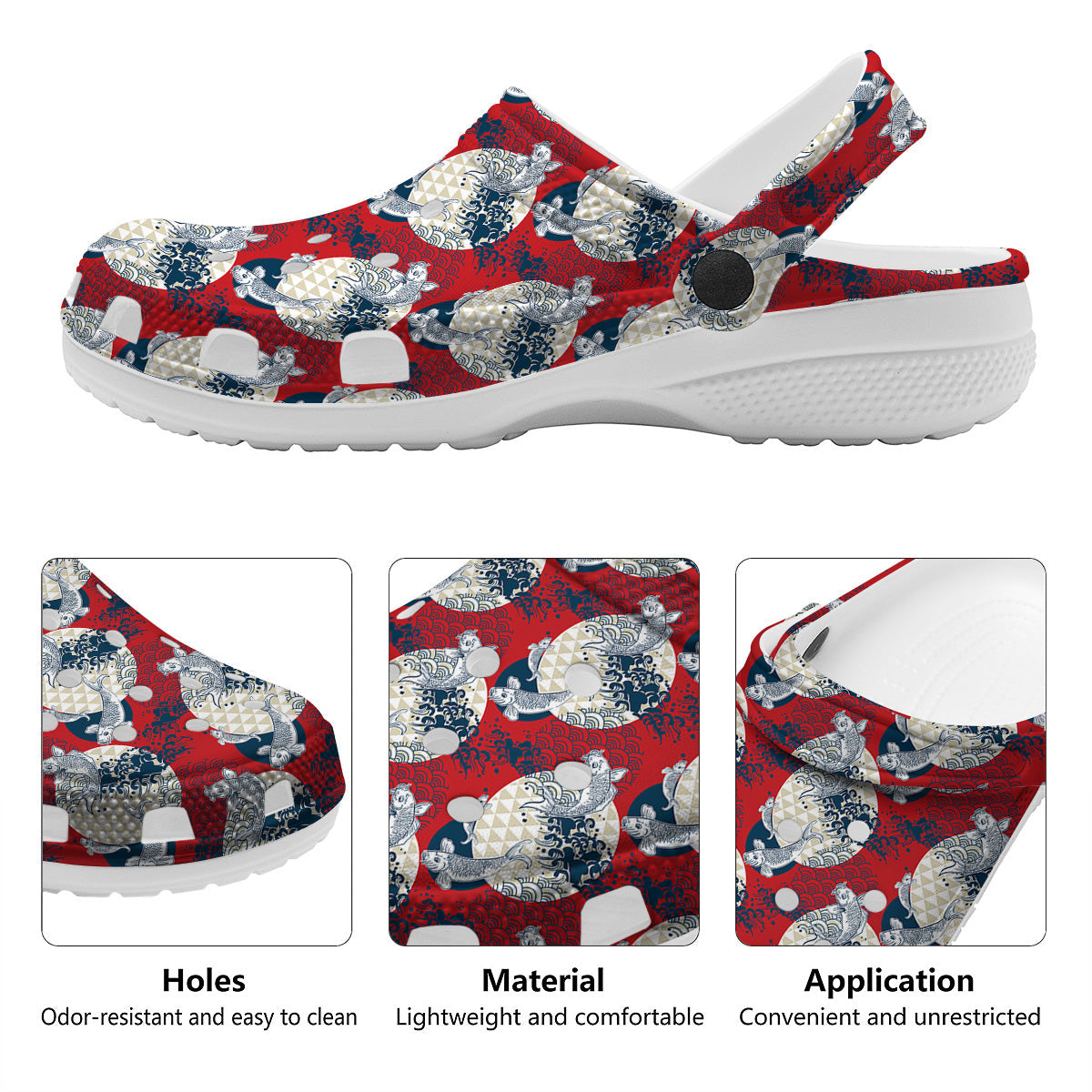 Koi Fish Japanese Wave Print Pattern Clog-grizzshop