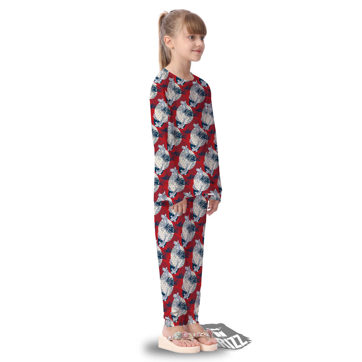 Koi Fish Japanese Wave Print Pattern Kid's Pajamas-grizzshop