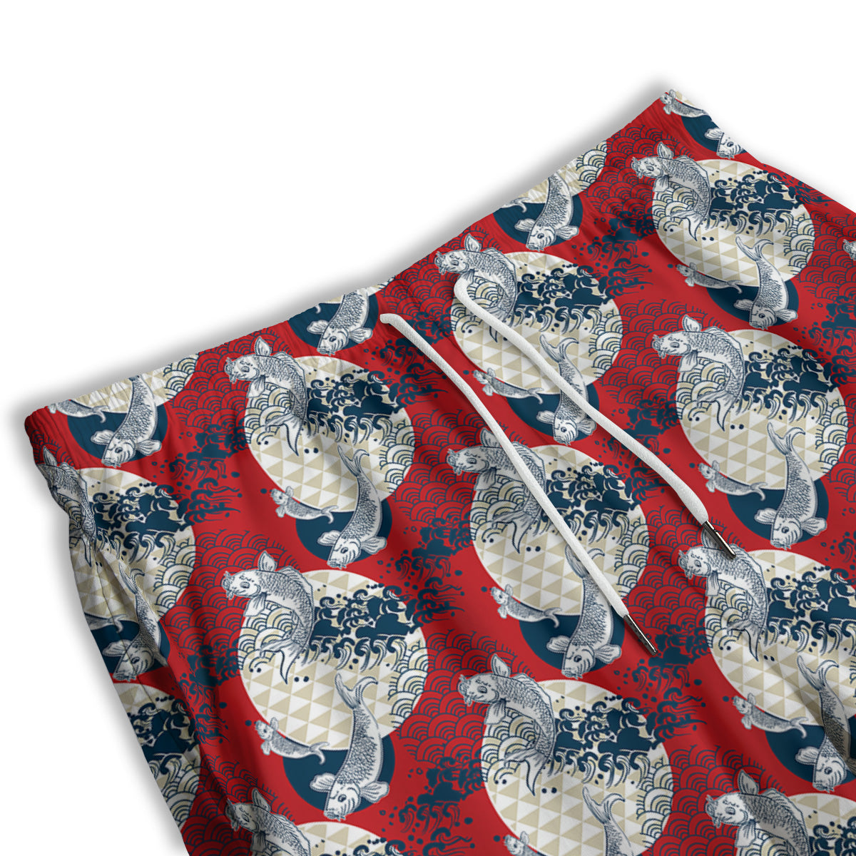 Koi Fish Japanese Wave Print Pattern Men's Athletic Shorts
