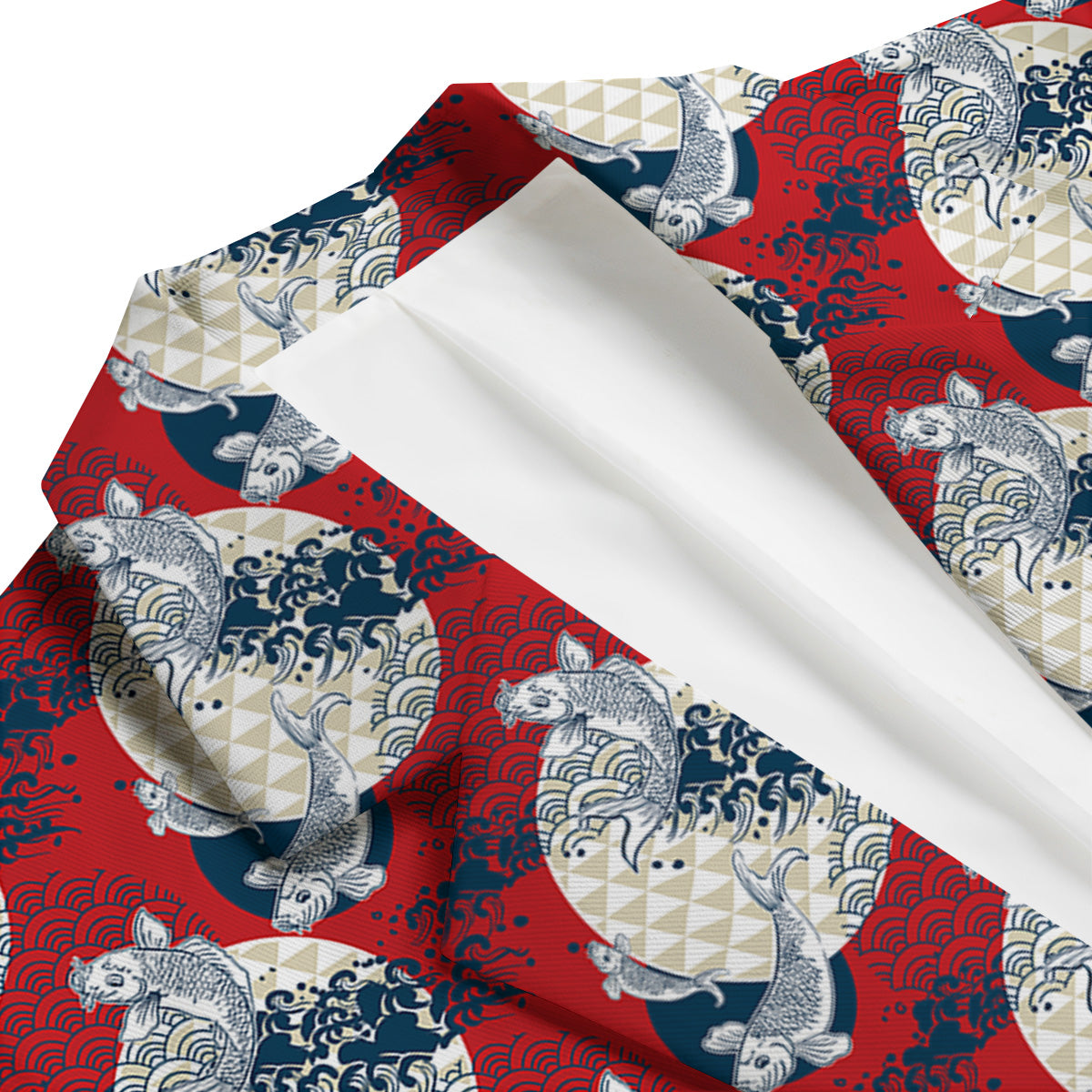 Koi Fish Japanese Wave Print Pattern Men's Blazer-grizzshop