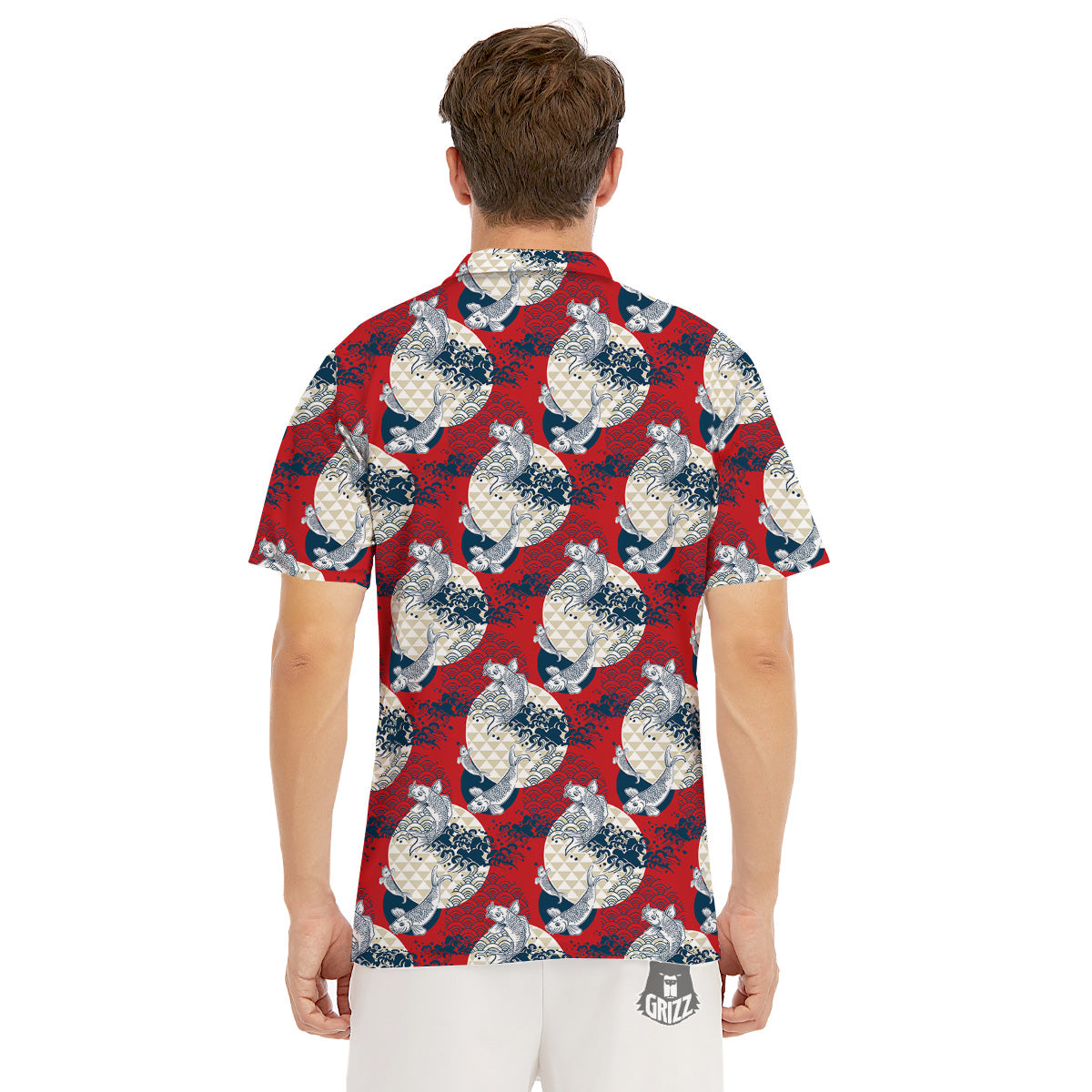 Koi Fish Japanese Wave Print Pattern Men's Golf Shirts-grizzshop