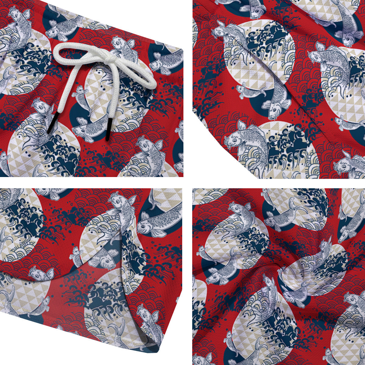 Koi Fish Japanese Wave Print Pattern Men's Running Shorts-grizzshop