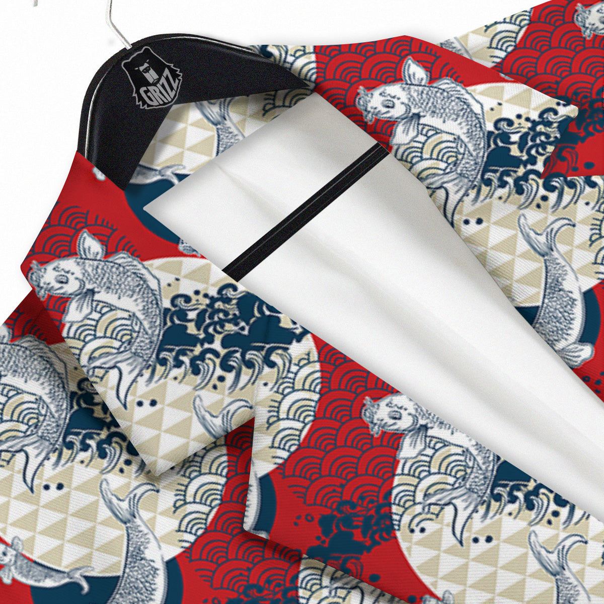 Koi Fish Japanese Wave Print Pattern Men's Sport Coat-grizzshop