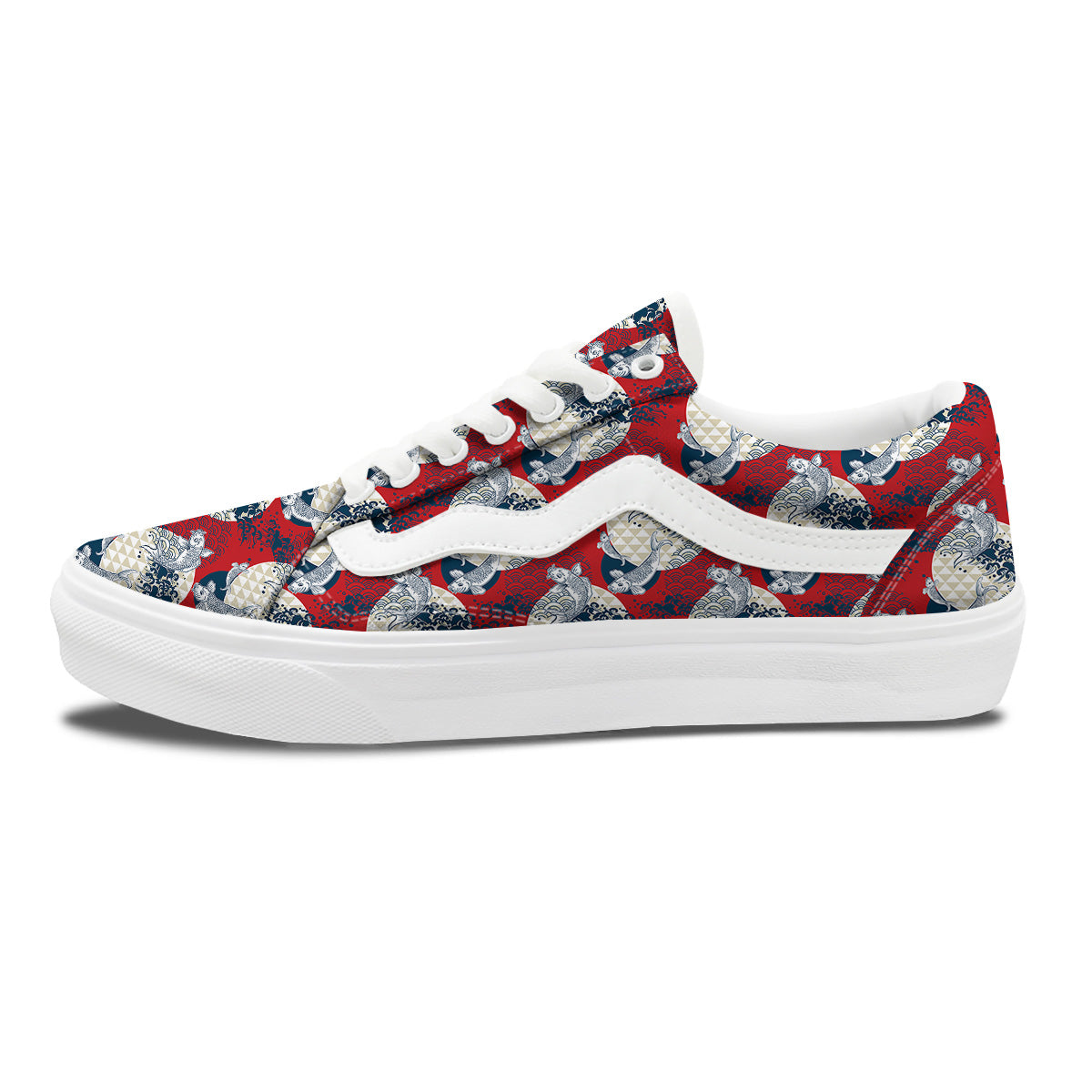 Koi Fish Japanese Wave Print Pattern Skate Shoes-grizzshop