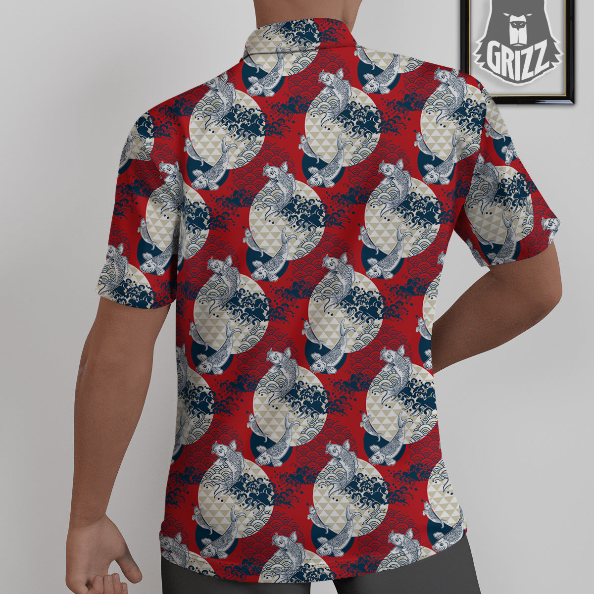 Koi Fish Japanese Wave Print Pattern Untucked Shirts-grizzshop