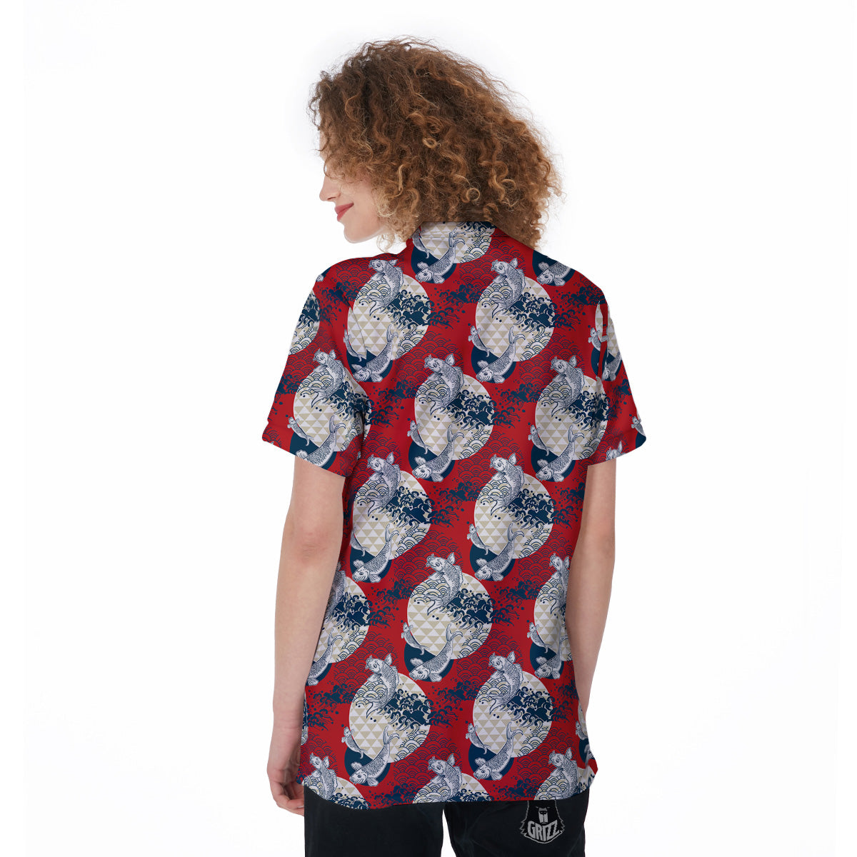 Koi Fish Japanese Wave Print Pattern Women's Golf Shirts-grizzshop