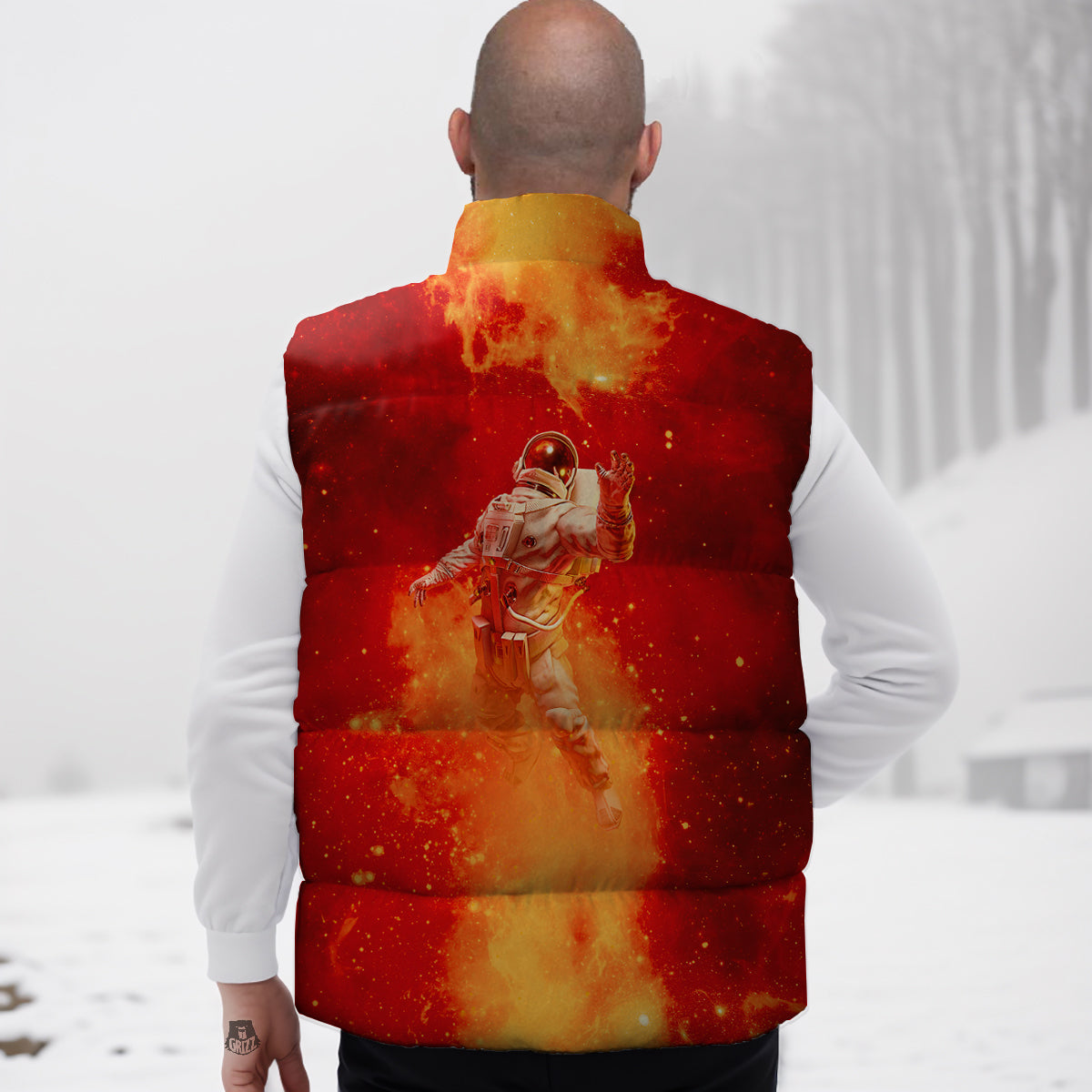 Koi Fish Pattern Print Down Vest-grizzshop
