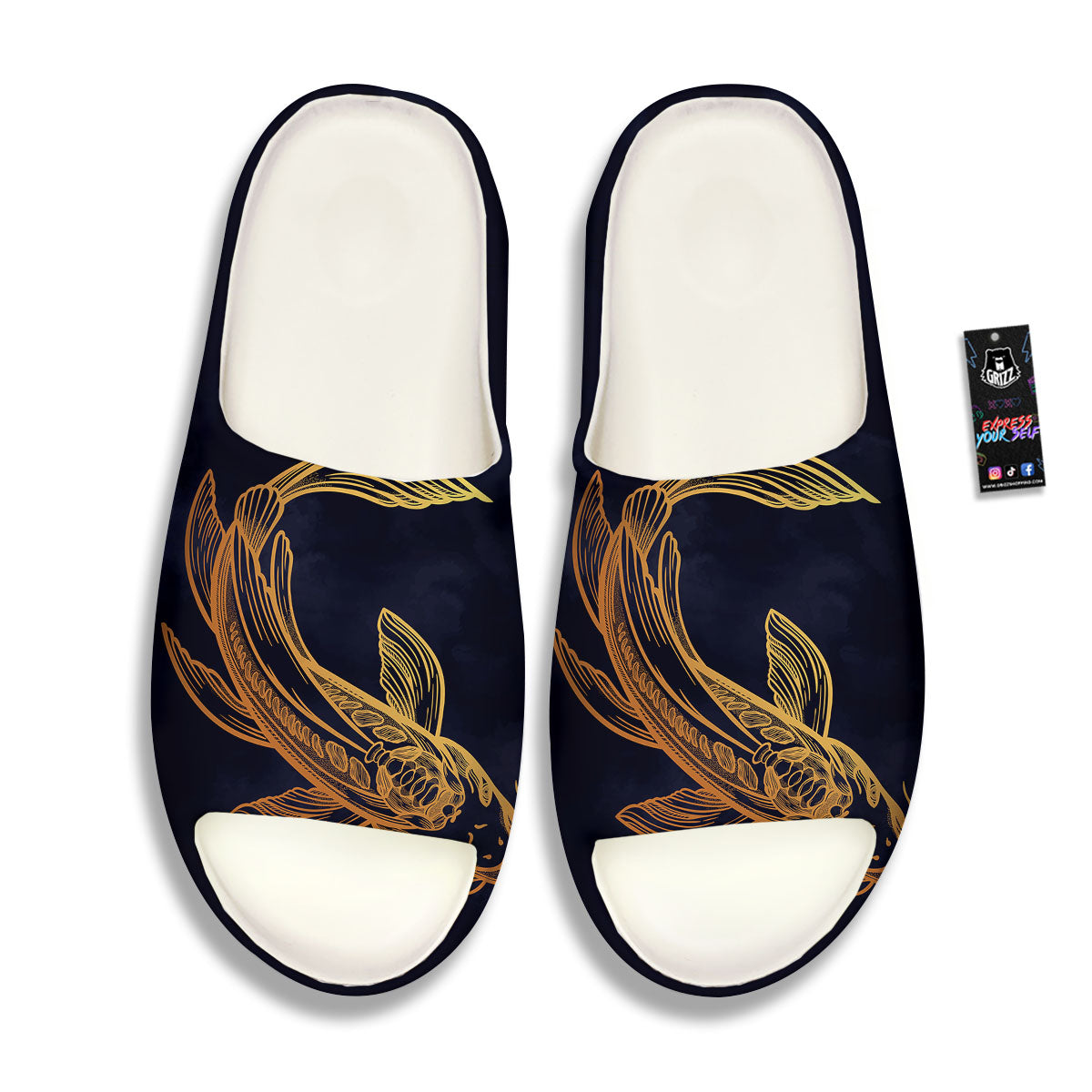 Koi Carp Golden Spiritual Print Sandals-grizzshop