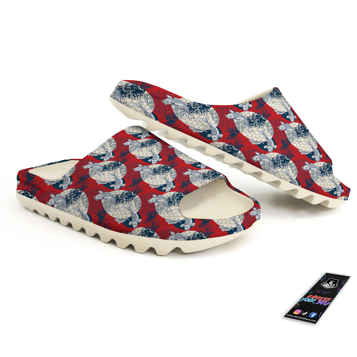 Koi Fish Japanese Wave Print Pattern Sandals-grizzshop