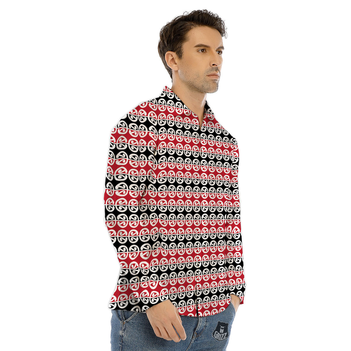 Kowhaiwhai Maori Print Pattern Men's Dress Shirts-grizzshop