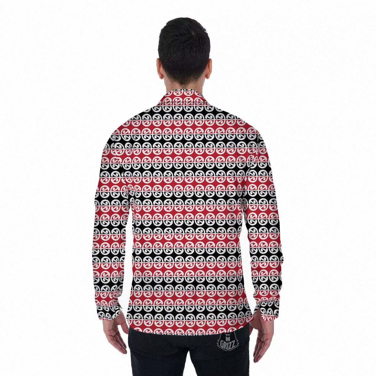 Kowhaiwhai Maori Print Pattern Men's Long Sleeve Shirts-grizzshop