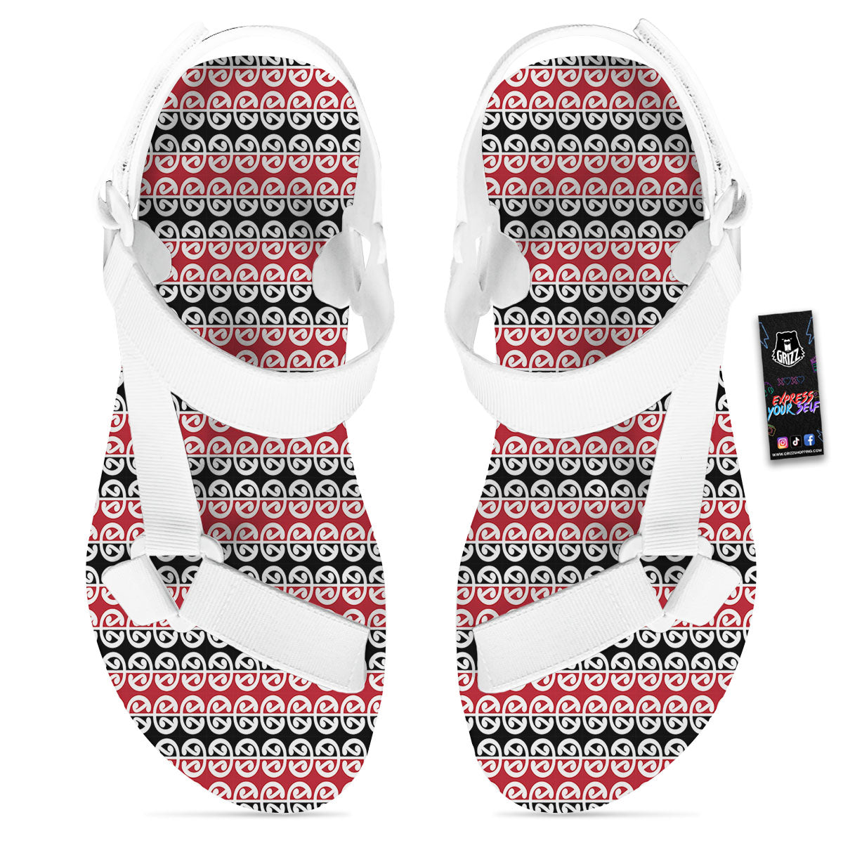Kowhaiwhai Maori Print Pattern White Open Toe Sandals-grizzshop