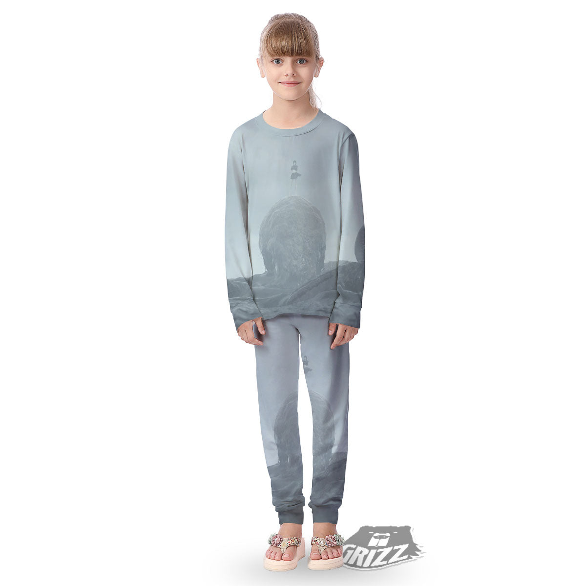 Kraken And Girl On Sea Print Kid's Pajamas-grizzshop