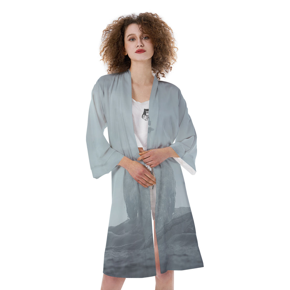 Kraken And Girl On Sea Print Kimono-grizzshop