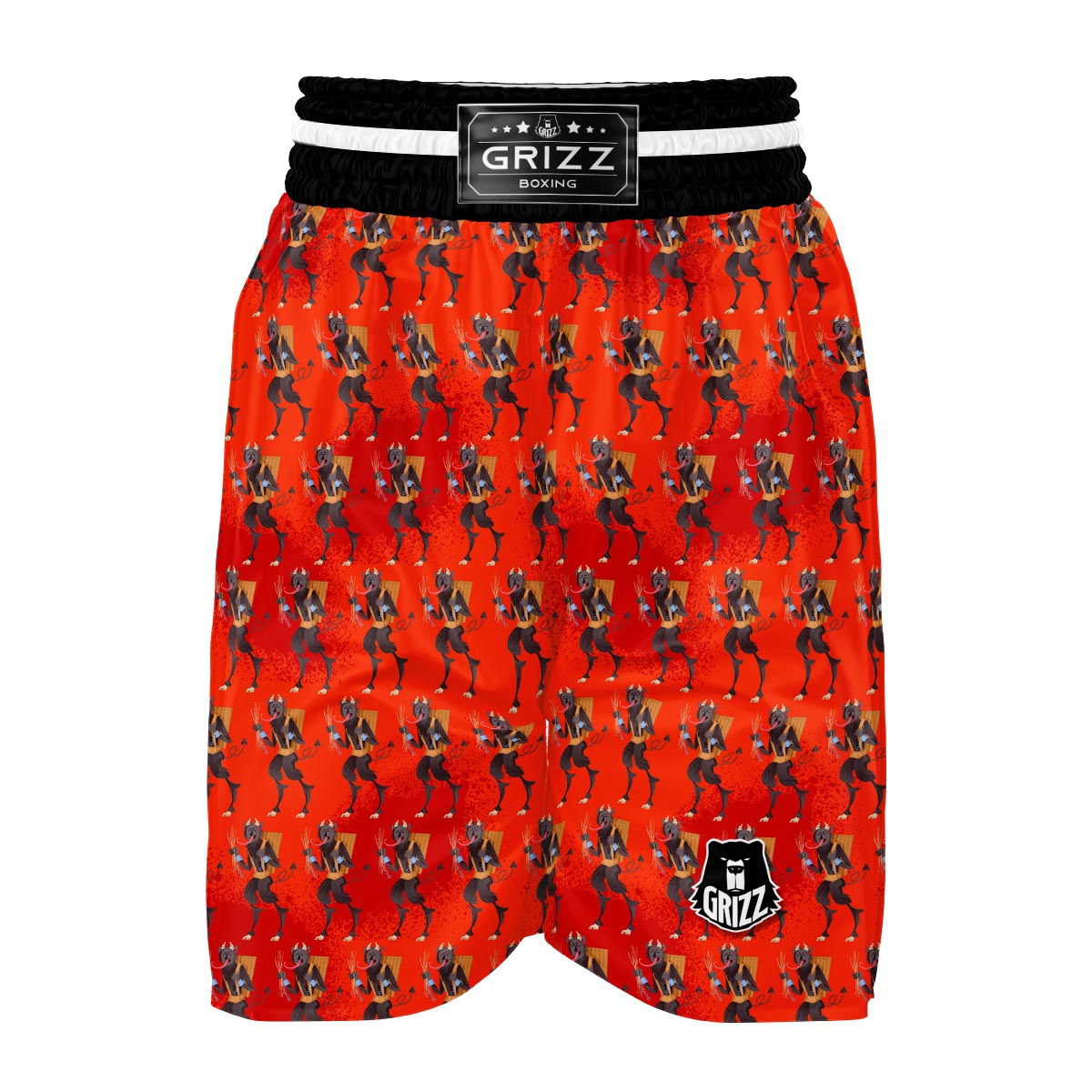 Krampus Pattern Print Boxing Shorts-grizzshop